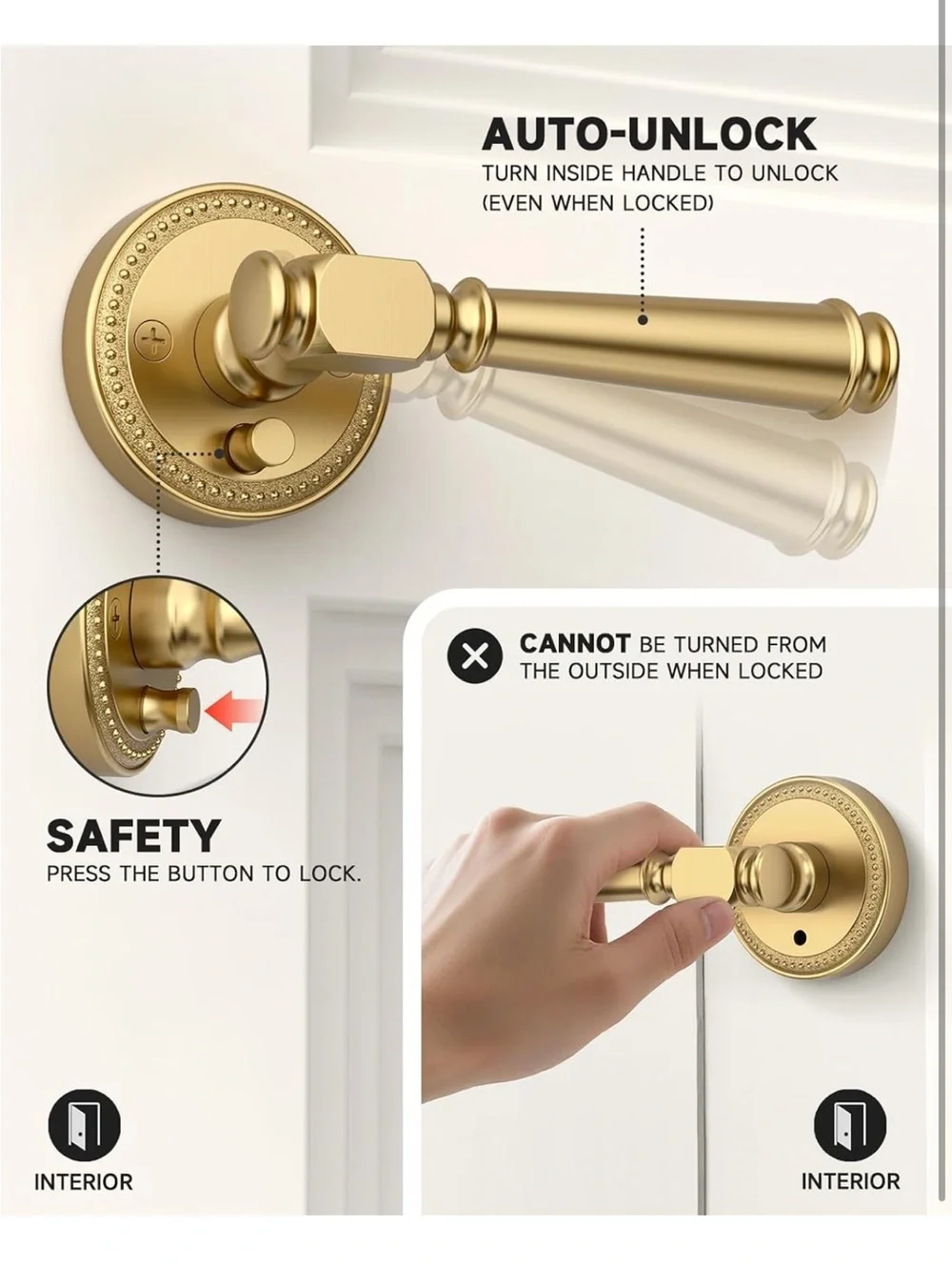 Amerdeco 1 Pack Champagne Bronze Interior Door Knobs